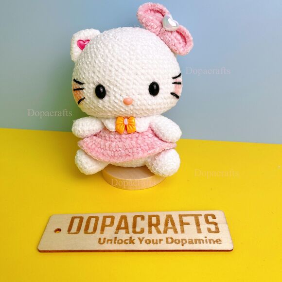 HelloKitty Pink Crochet Doll | Amigurumi HelloKitty Plush | Handmade Sanrio HK - Picture 8 of 9
